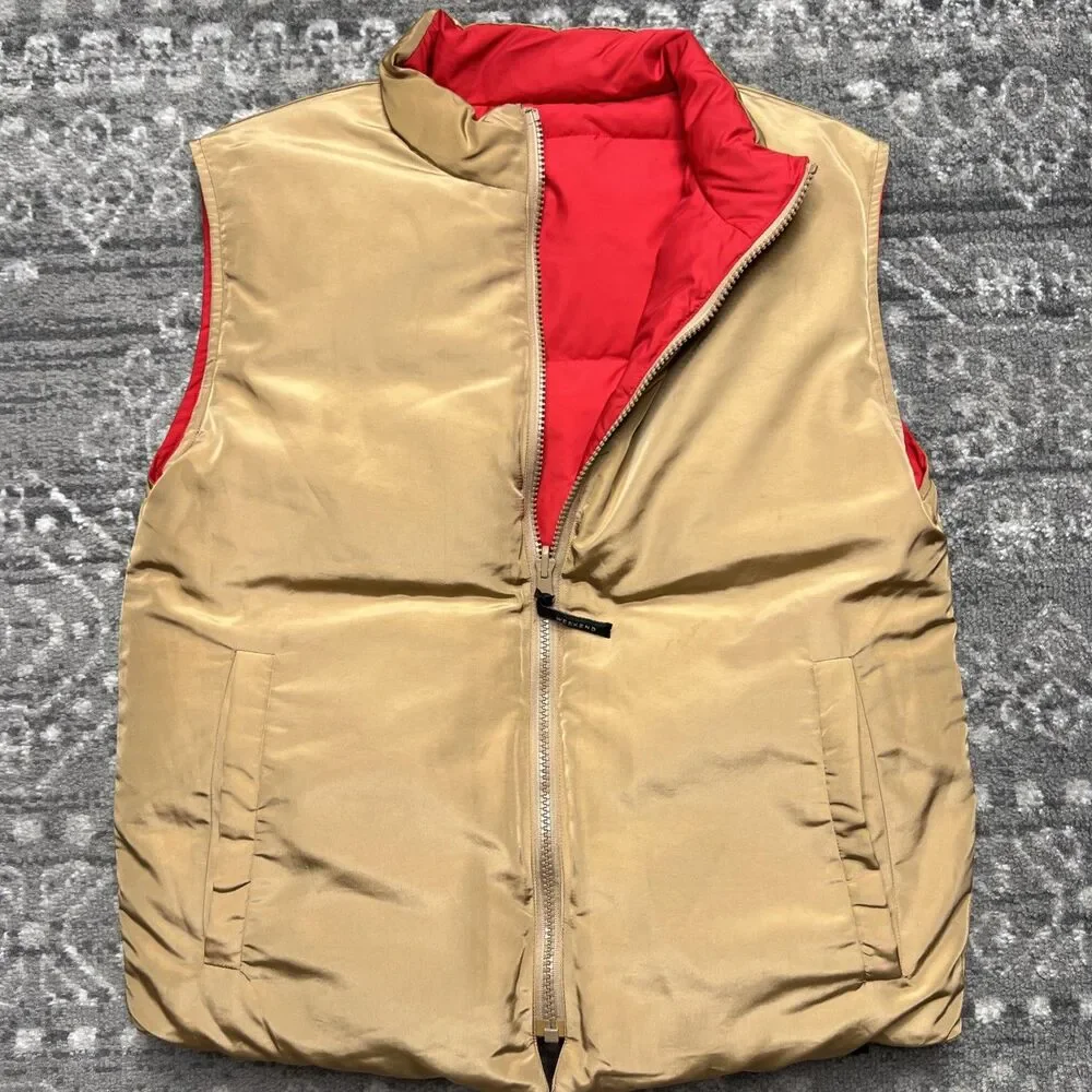 Weekend Max Mara Womens Reversible Puffer Vest Gilet Size 8 Tan Red Luxury - Picture 2 of 14